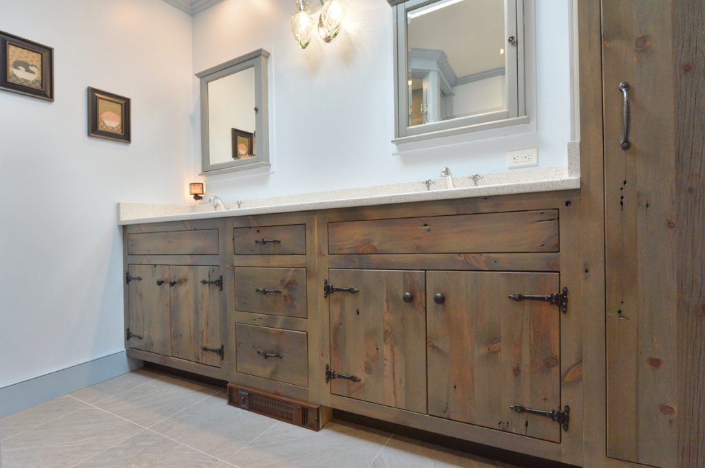 Custom built reclaimed wood vanity